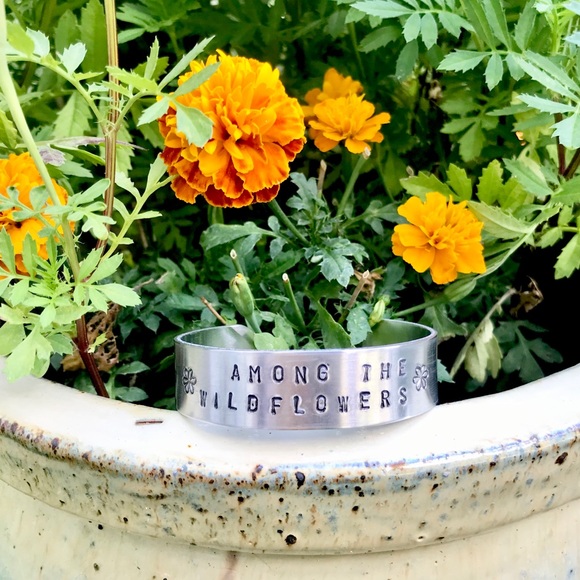 Hand stamped adjustable metal cuff bracelet